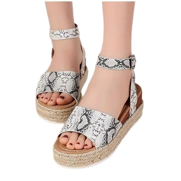 Women's Snake-Print Wedge Sandals, Platform, Size 10 - Picture 1 of 11